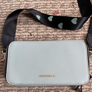 Like Dreams Snapshot Purse Green Teal With Black and Green Hearts Crossbody